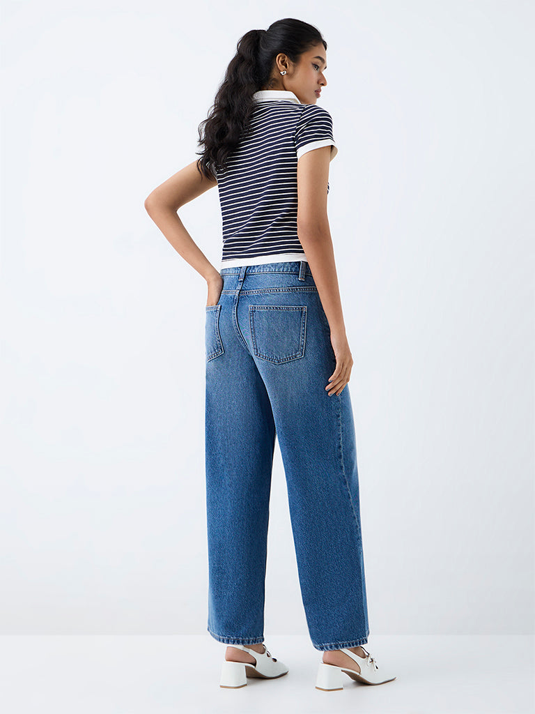 Nuon Blue Washed Wide-Leg High-Rise Jeans
