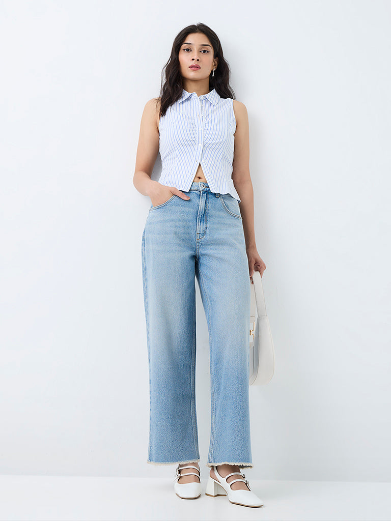 Nuon Light-Blue Wash High-Waist Straight Jeans