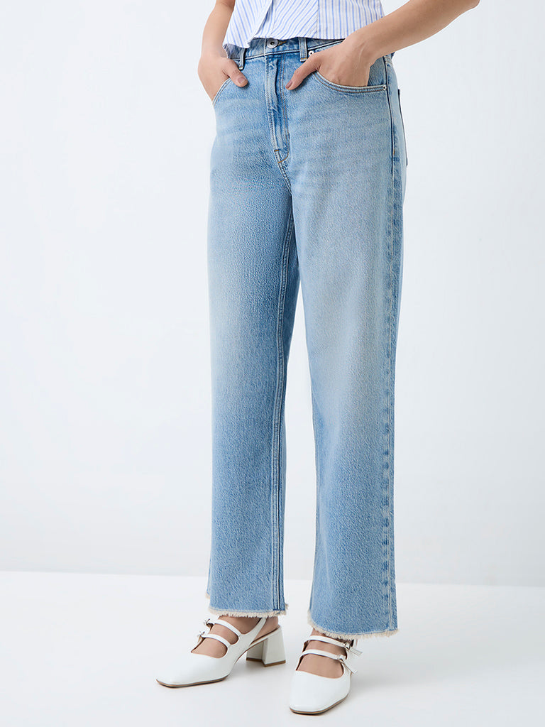 Nuon Light-Blue Wash High-Waist Straight Jeans