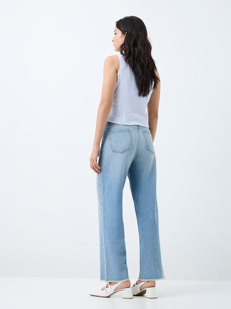 Nuon Light-Blue Wash High-Waist Straight Jeans