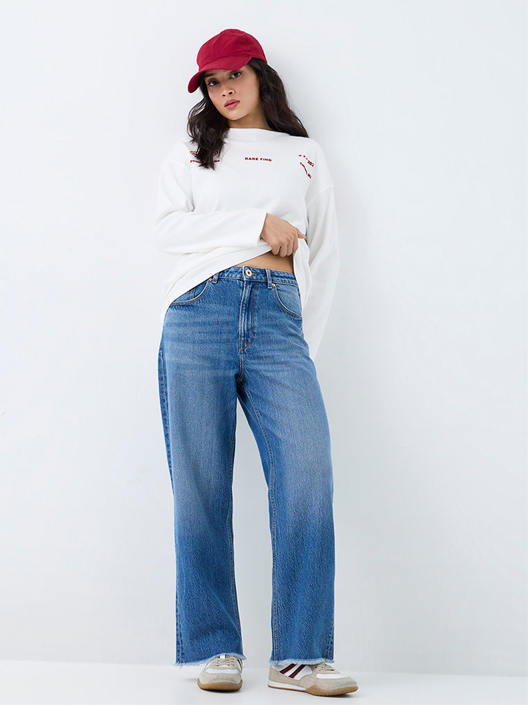 Nuon Mid-Blue Wash High-Waist Straight Jeans