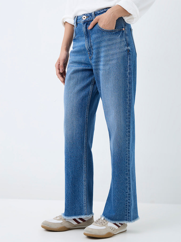 Nuon Mid-Blue Wash High-Waist Straight Jeans