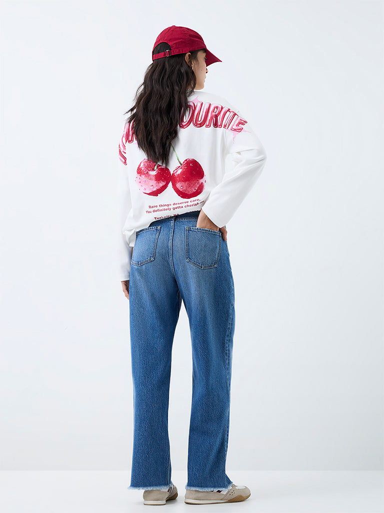 Nuon Mid-Blue Wash High-Waist Straight Jeans
