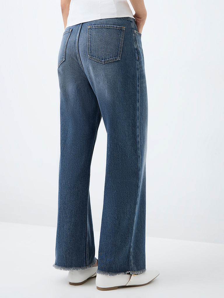 Nuon Dark-Blue Wash High-Waist Straight Jeans