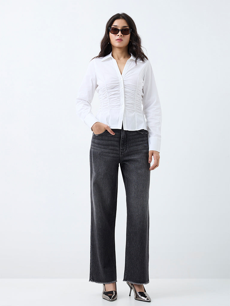 Nuon Dark-Grey Wash High-Waist Straight Jeans