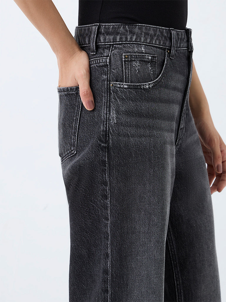 Nuon Dark-Grey Wash High-Waist Straight Jeans