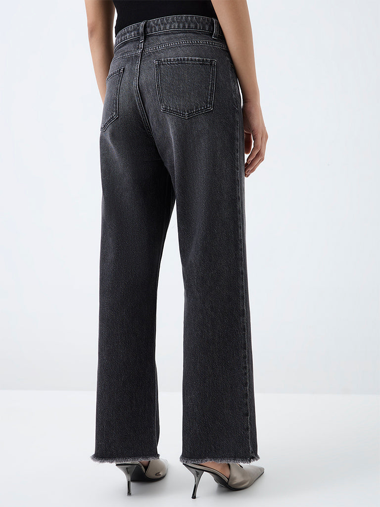 Nuon Dark-Grey Wash High-Waist Straight Jeans