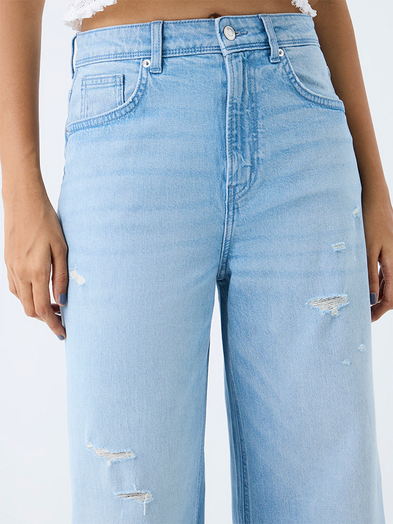 Nuon Light Blue Distressed High-Rise Jeans