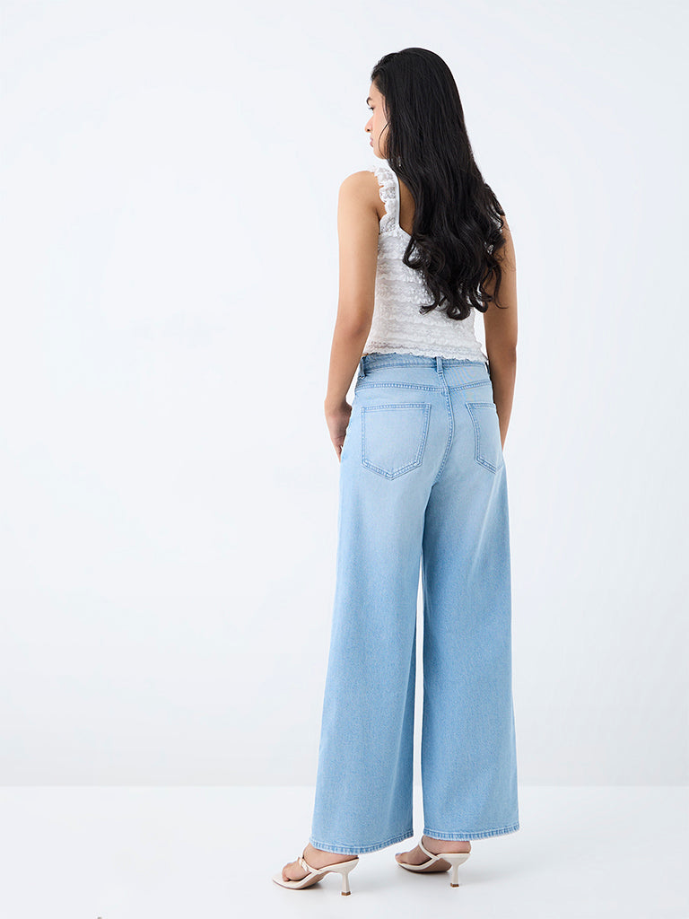Nuon Light Blue Distressed High-Rise Jeans