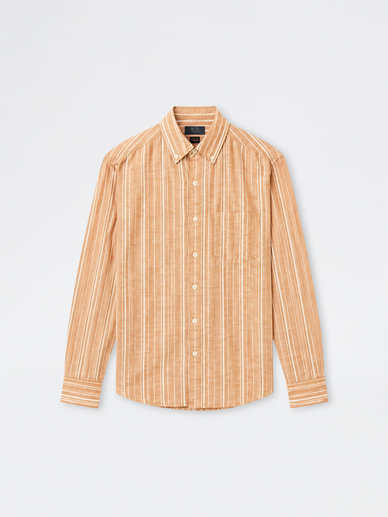WES Casuals Peach Striped Relaxed-Fit Cotton-Blend Shirt