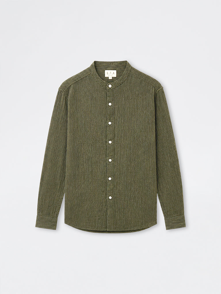 ETA Olive Striped Relaxed-Fit Cotton Shirt