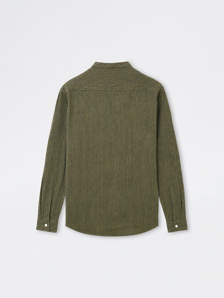 ETA Olive Striped Relaxed-Fit Cotton Shirt