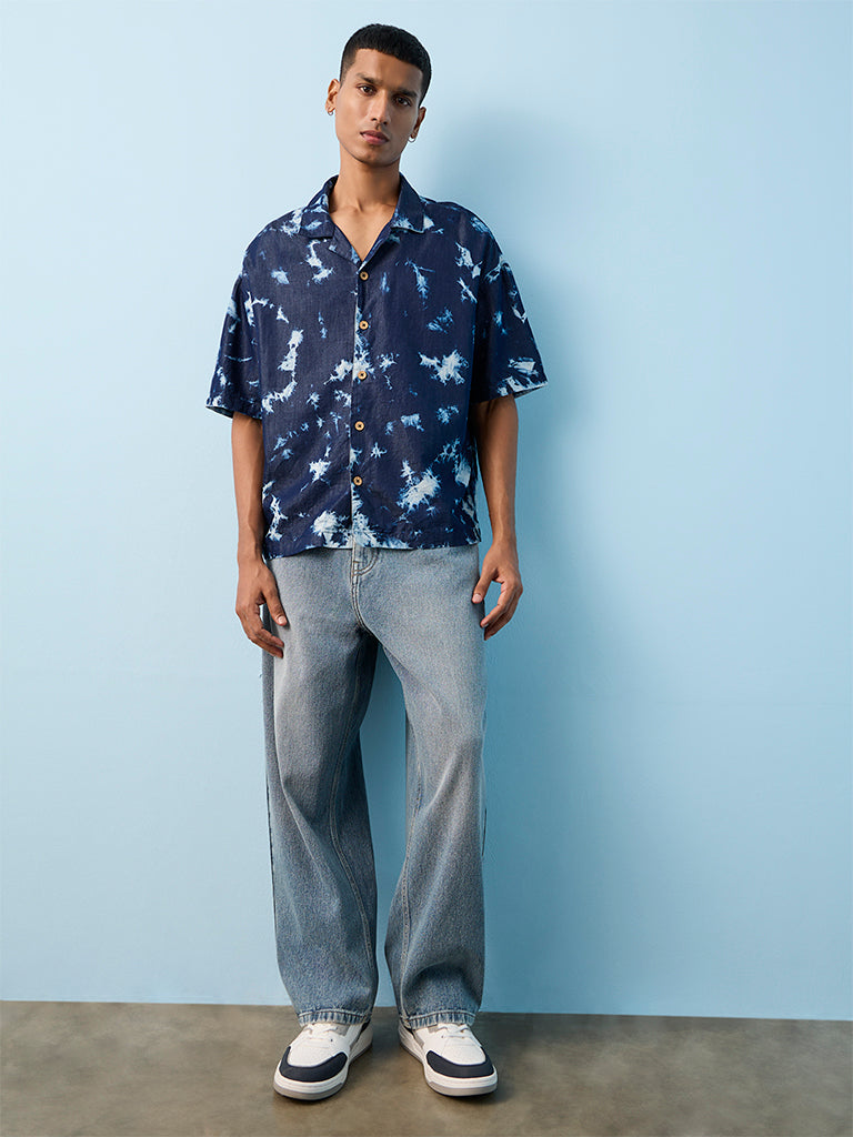 Nuon Indigo Tie-Dye Design Relaxed-Fit Shirt