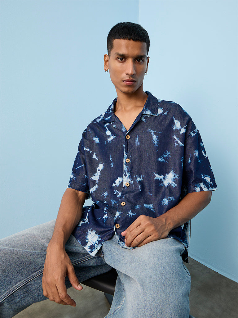 Nuon Indigo Tie-Dye Design Relaxed-Fit Shirt