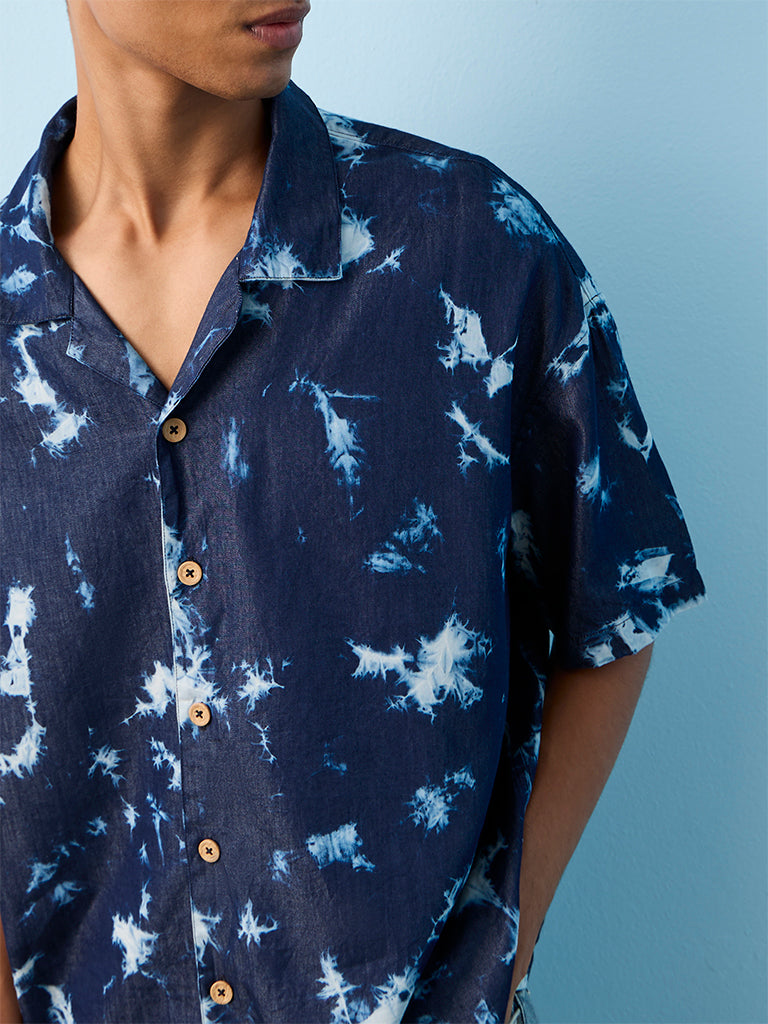 Nuon Indigo Tie-Dye Design Relaxed-Fit Shirt