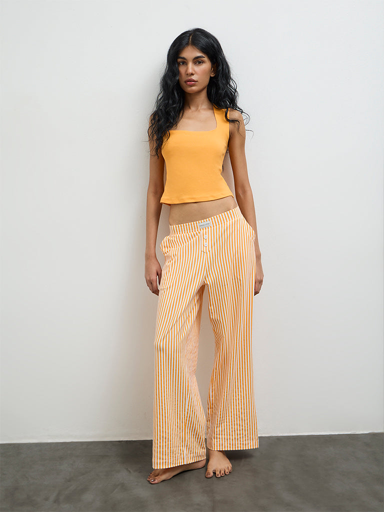 Superstar Orange Striped High-Rise Cotton-Blend Pants