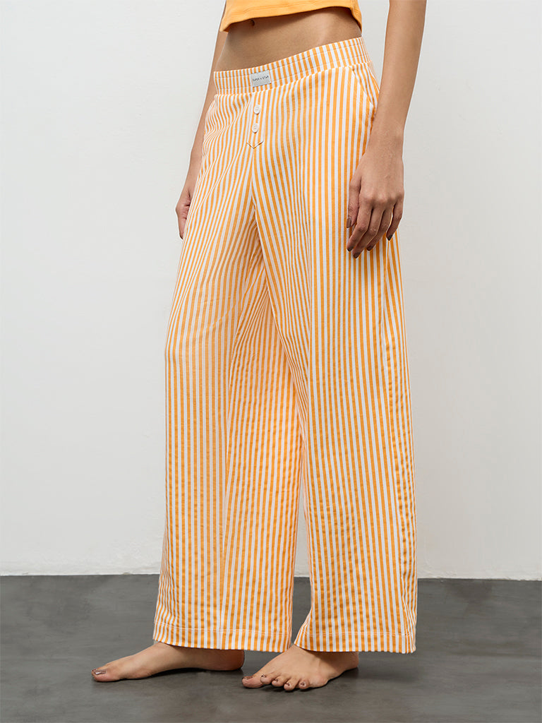 Superstar Orange Striped High-Rise Cotton-Blend Pants