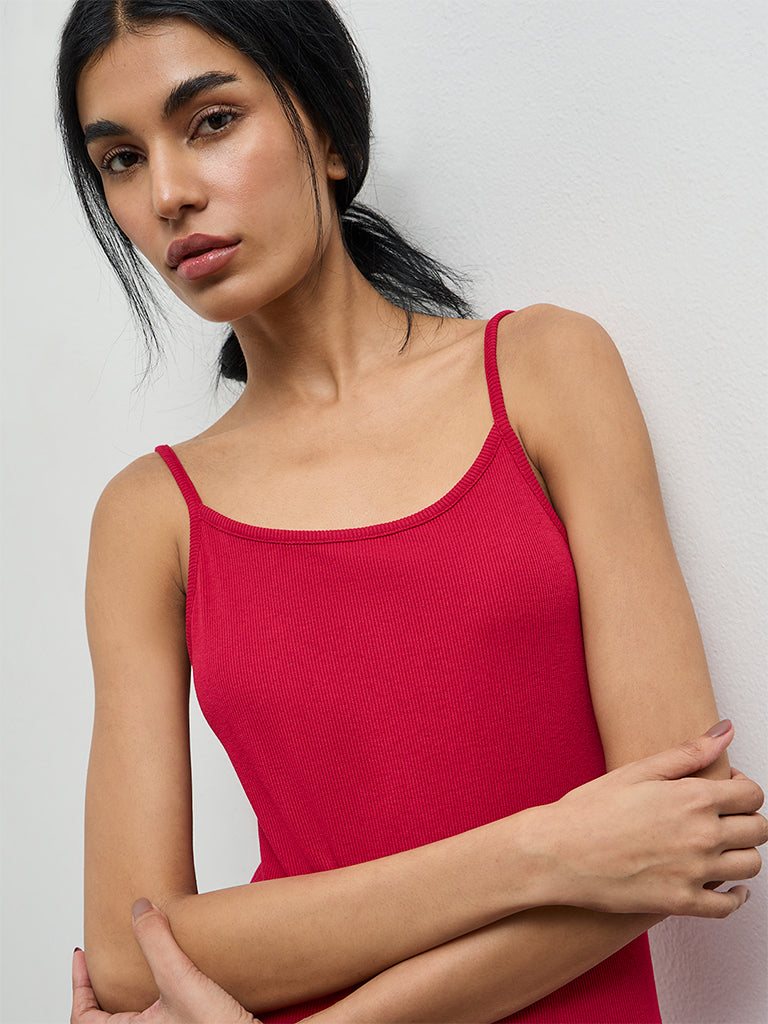 Superstar Red Ribbed Cotton-Blend Straight Lounge Dress