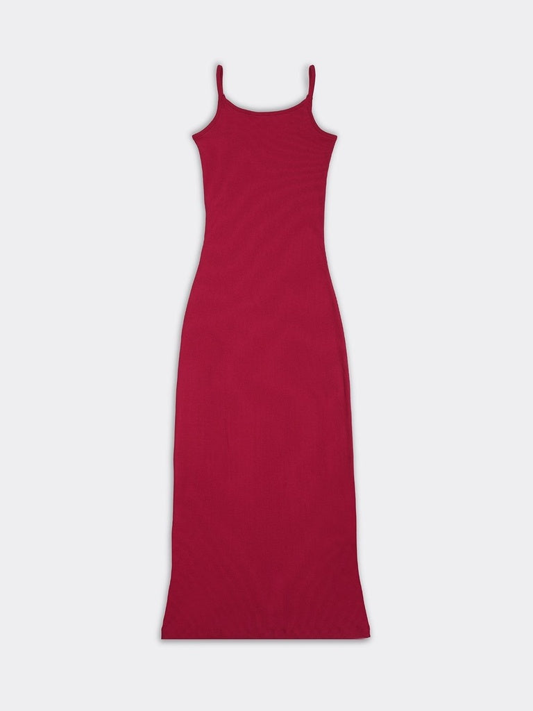 Superstar Red Ribbed Cotton-Blend Straight Lounge Dress