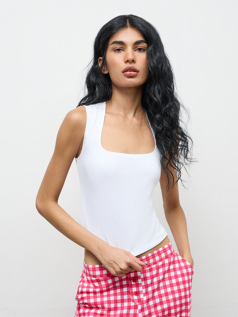 Superstar White Cotton-Blend Top
