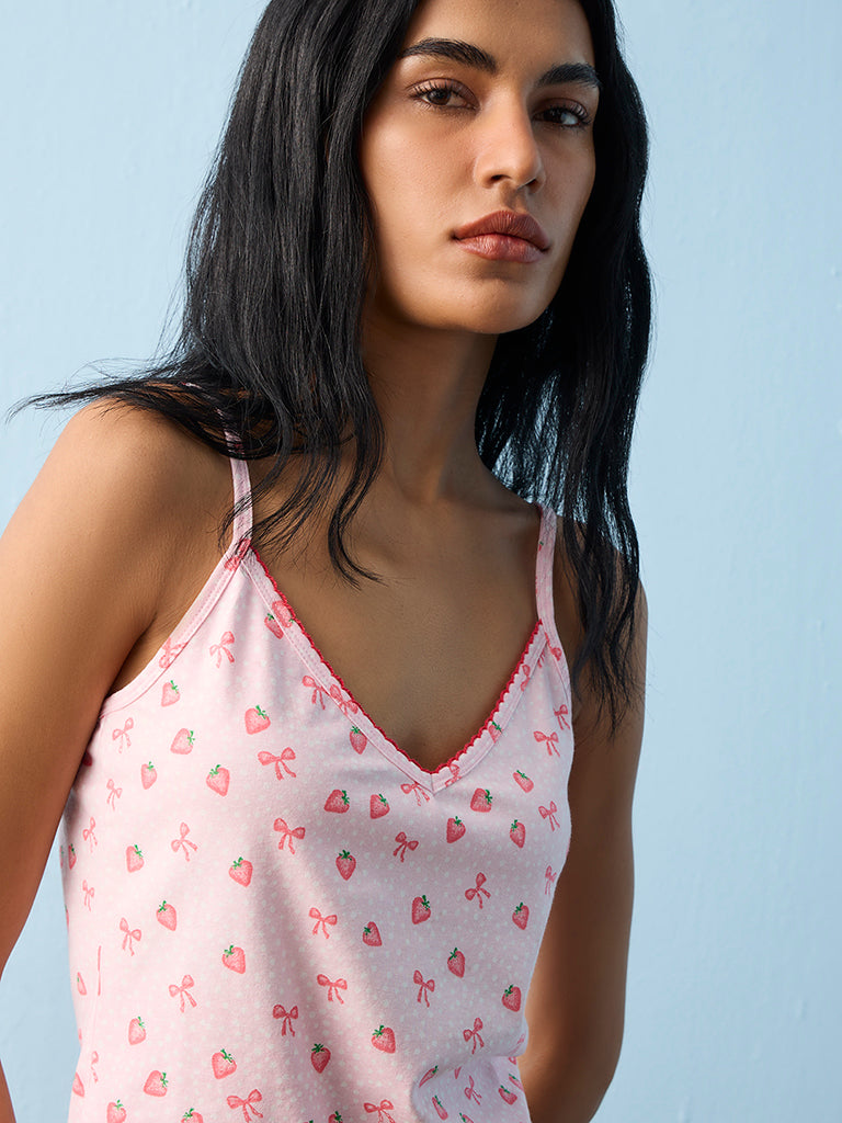 Superstar Pink Strawberry Printed Cotton-Blend Camisole