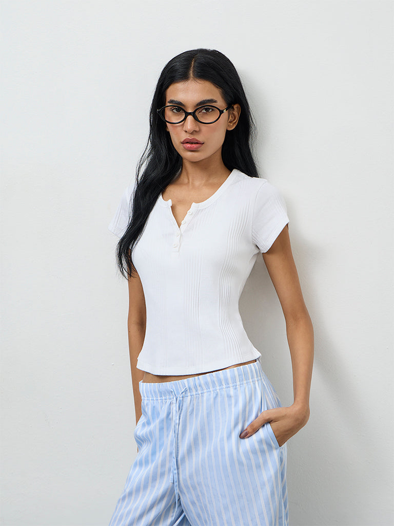 Superstar White Ribbed Cotton-Blend T-Shirt