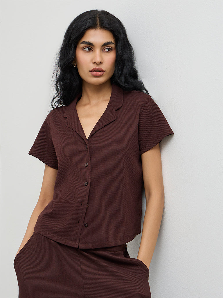 Superstar Brown Textured Cotton Shirt