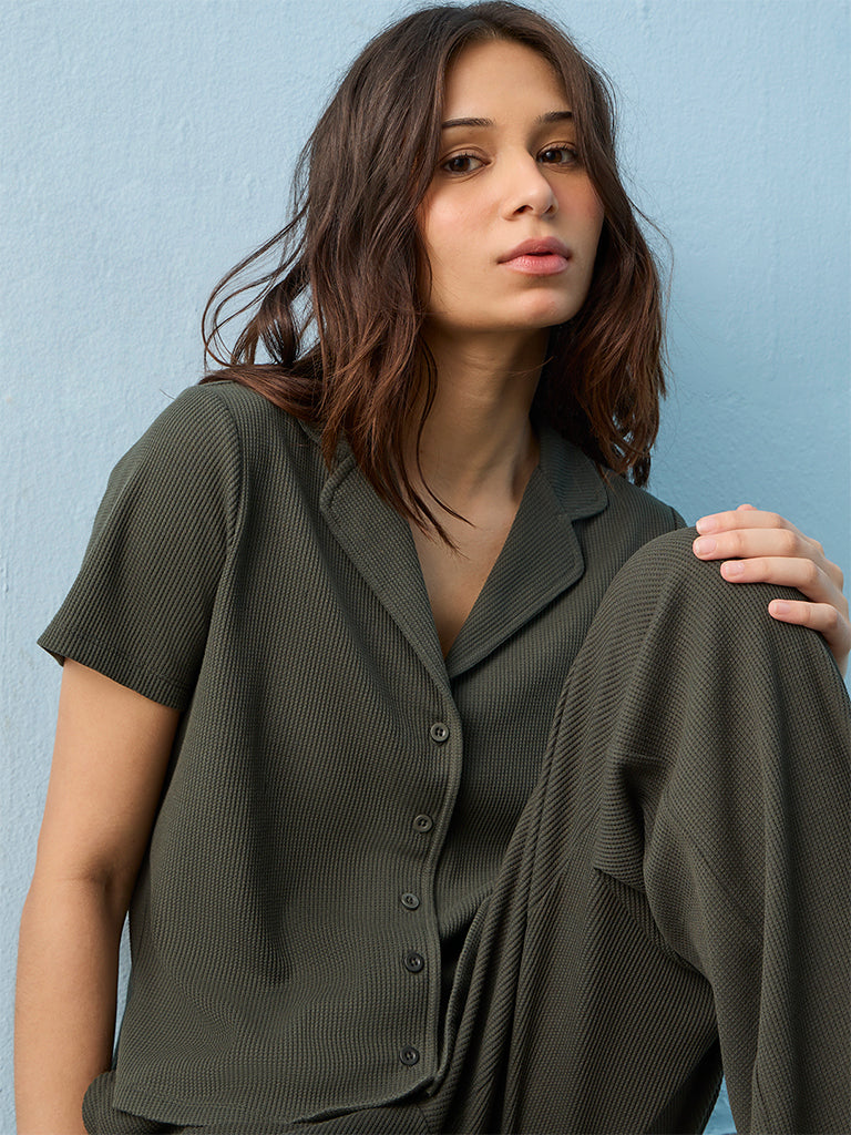 Superstar Olive Waffle-Textured Shirt
