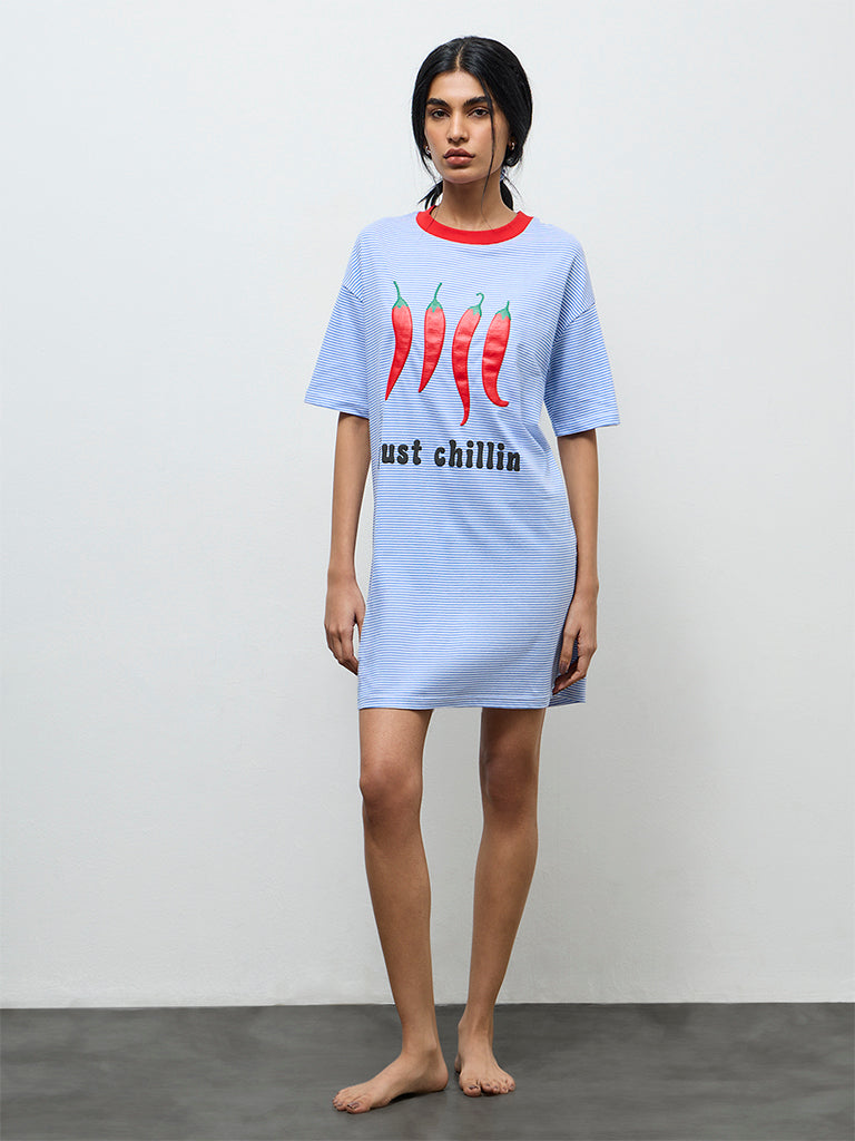 Superstar Blue Stripe-Printed Cotton T-Shirt Dress
