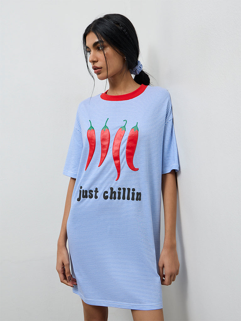 Superstar Blue Stripe-Printed Cotton T-Shirt Dress
