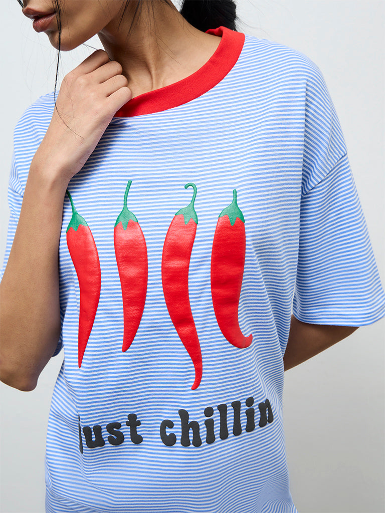 Superstar Blue Stripe-Printed Cotton T-Shirt Dress