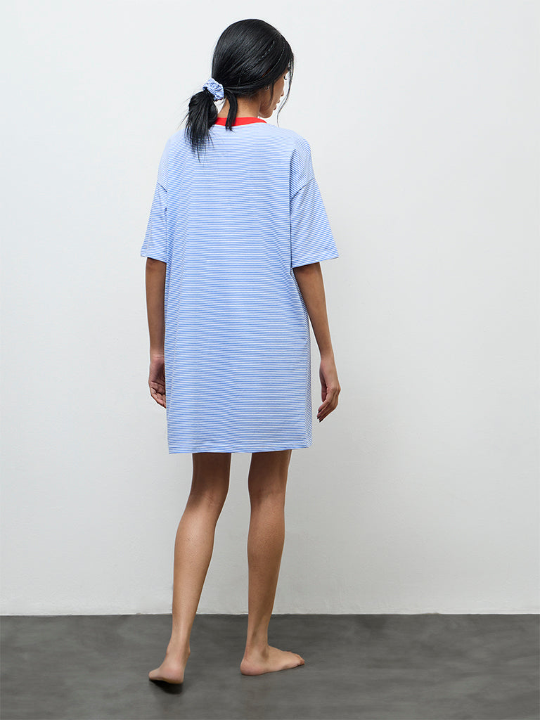 Superstar Blue Stripe-Printed Cotton T-Shirt Dress