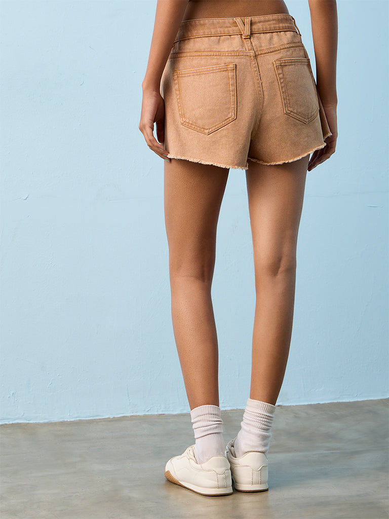 Nuon Brown High-Rise Denim Shorts
