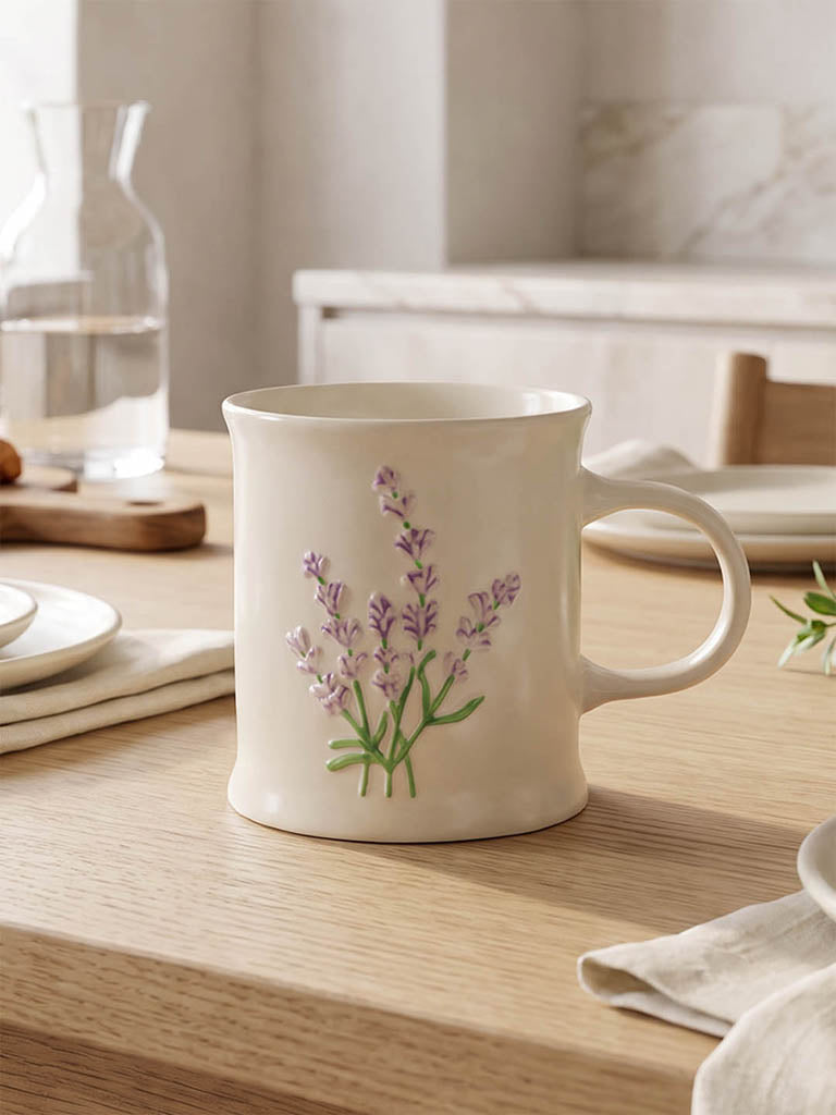 Westside Home Off-White Lavender Design Mug