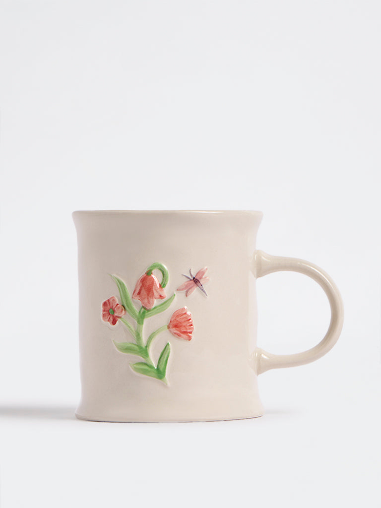 Westside Home Off-White Floral Design Mug