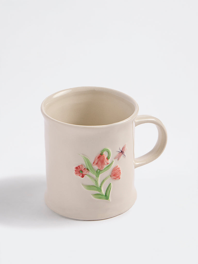 Westside Home Off-White Floral Design Mug