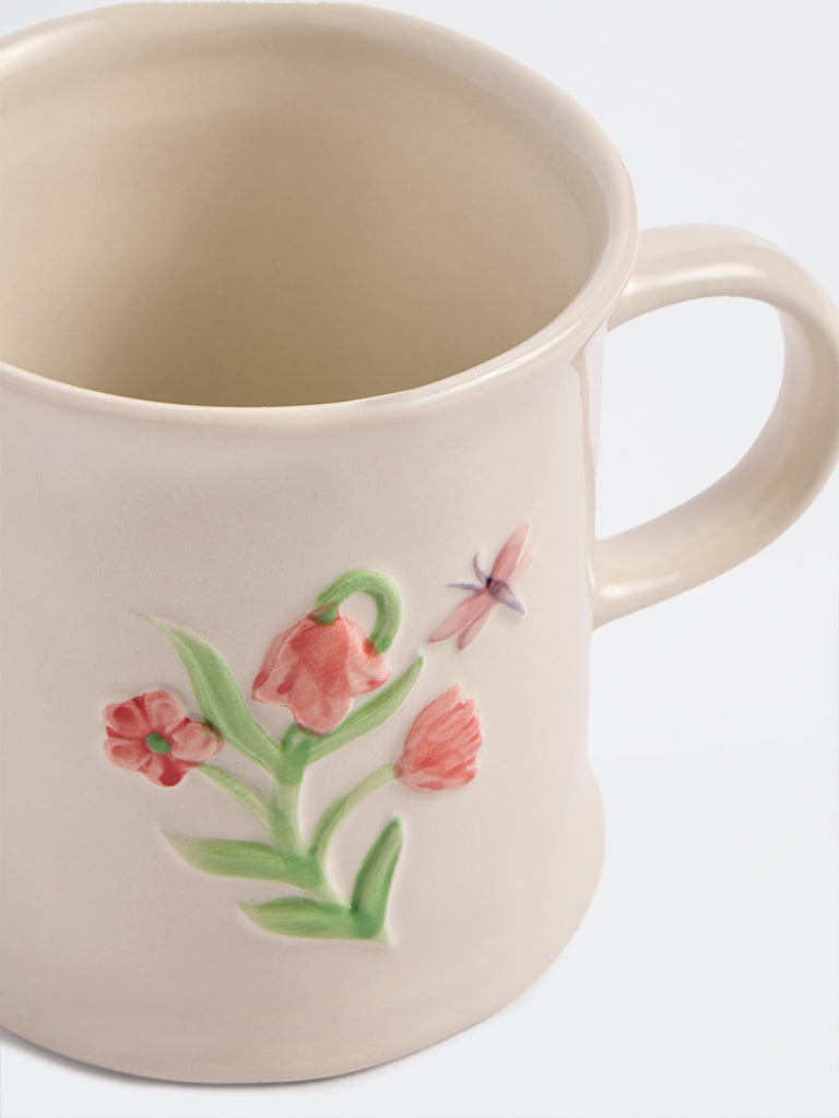 Westside Home Off-White Floral Design Mug