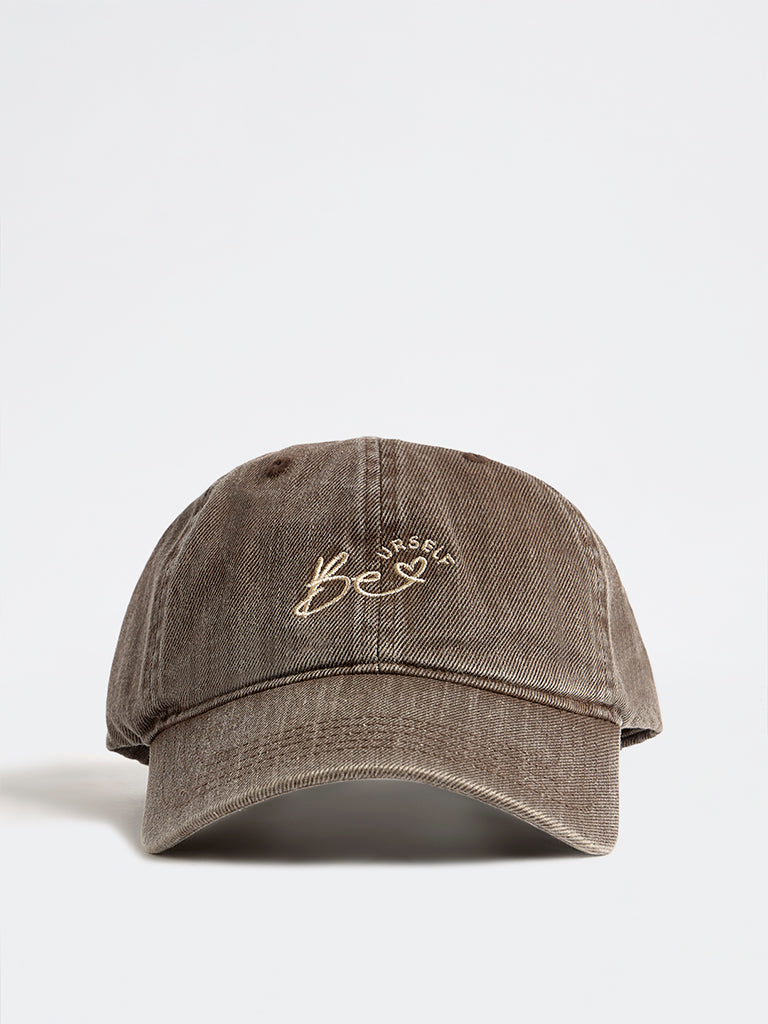 Westside Accessories Brown Embroidered Denim Cap