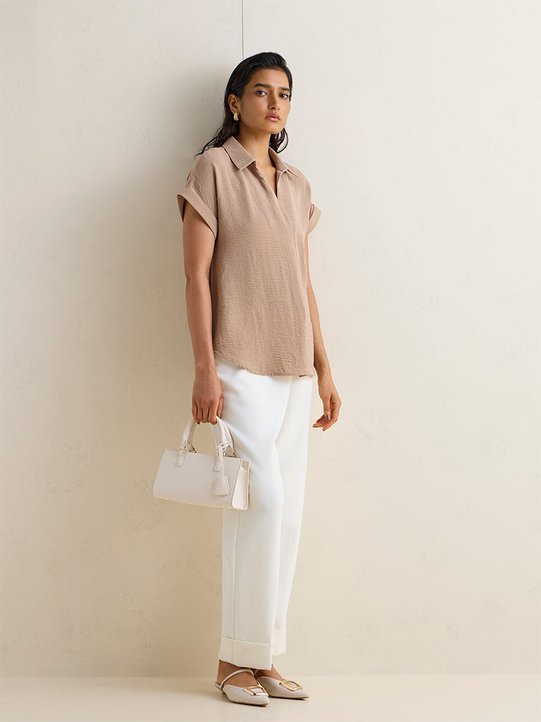 Wardrobe Beige Crinkle-Textured Blouse