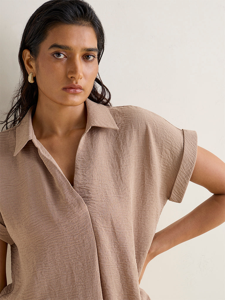 Wardrobe Beige Crinkle-Textured Blouse