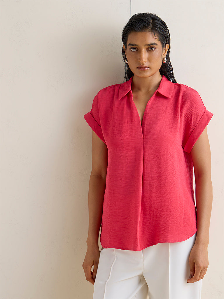 Wardrobe Pink Crinkle-Textured Blouse