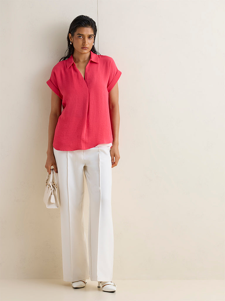 Wardrobe Pink Crinkle-Textured Blouse