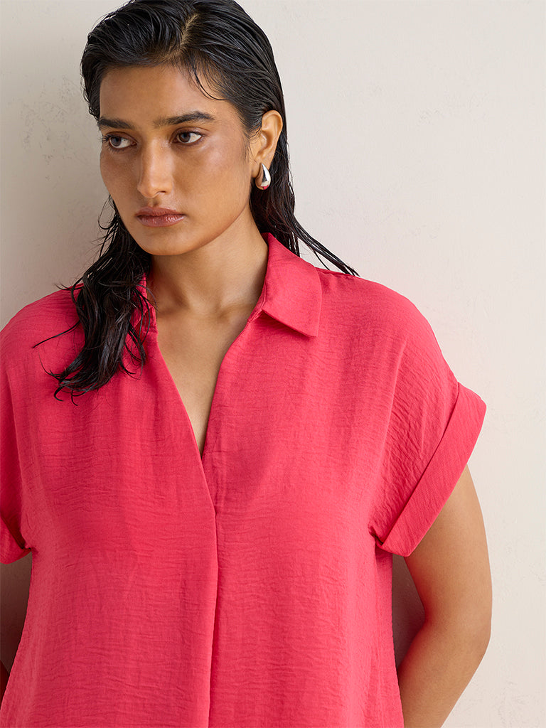 Wardrobe Pink Crinkle-Textured Blouse