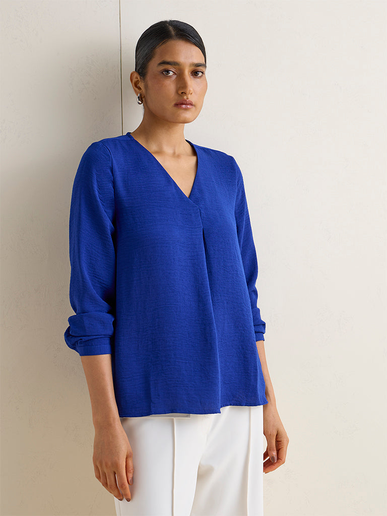 Wardrobe Blue Self-Textured Blouse