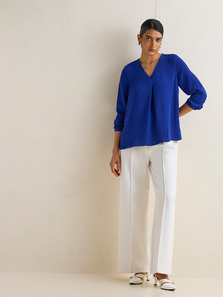 Wardrobe Blue Self-Textured Blouse