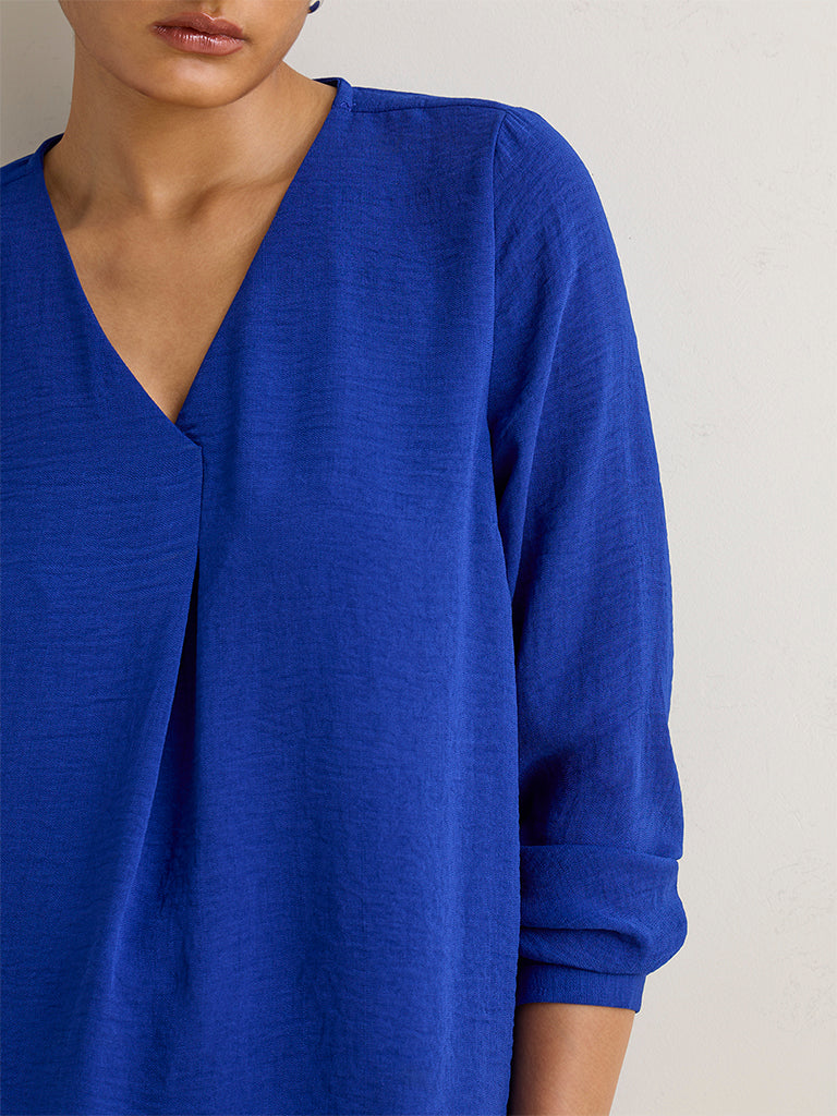 Wardrobe Blue Self-Textured Blouse