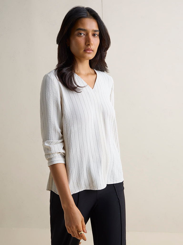 Wardrobe Off-White Striped Blouse