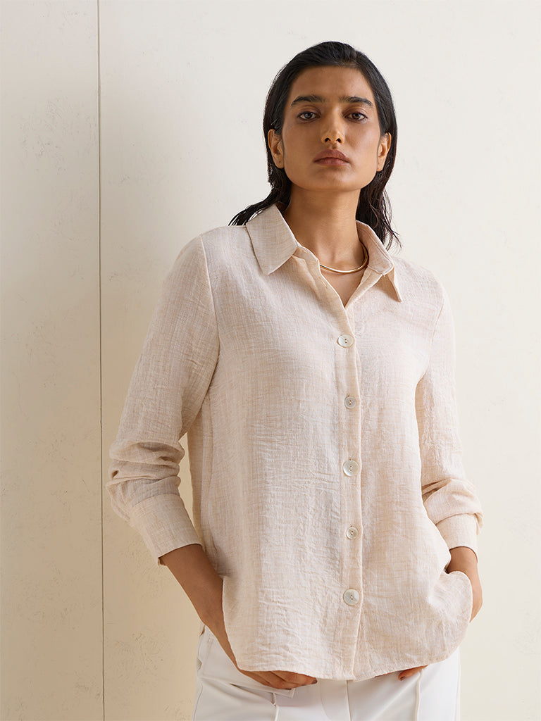 Wardrobe Beige Crinkle-Textured Blouse