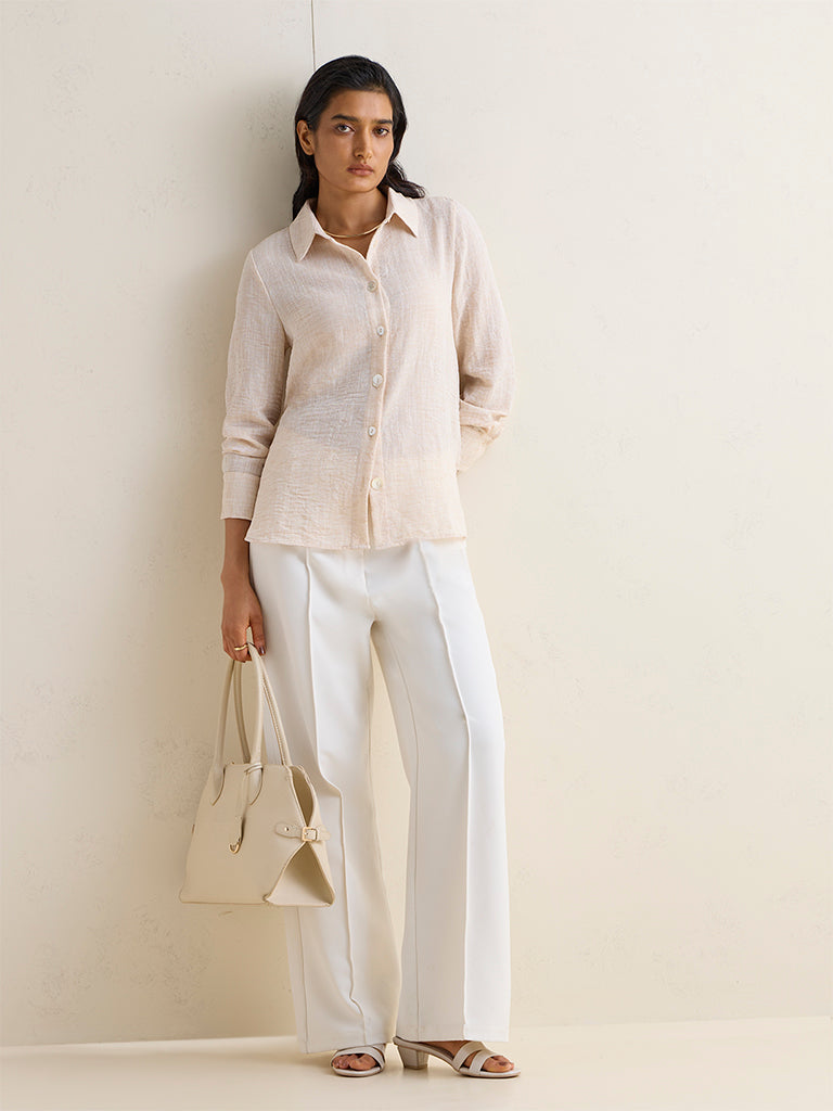 Wardrobe Beige Crinkle-Textured Blouse