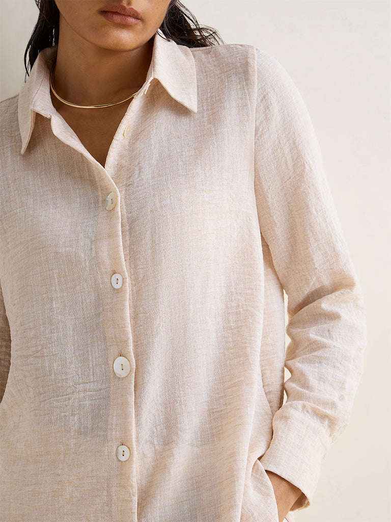 Wardrobe Beige Crinkle-Textured Blouse